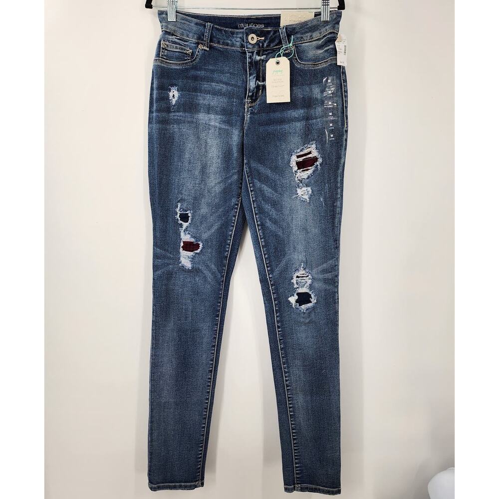 MAURICES Midrise Denim Jean Jeggings Womens Medium M Long Distressed *NWT